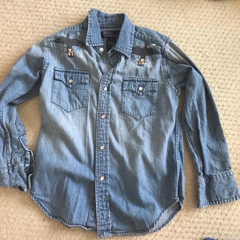 Snap front western denim shirt