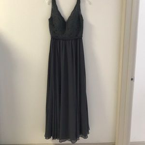 Dark grey Madeline Gardner bridesmaid dress