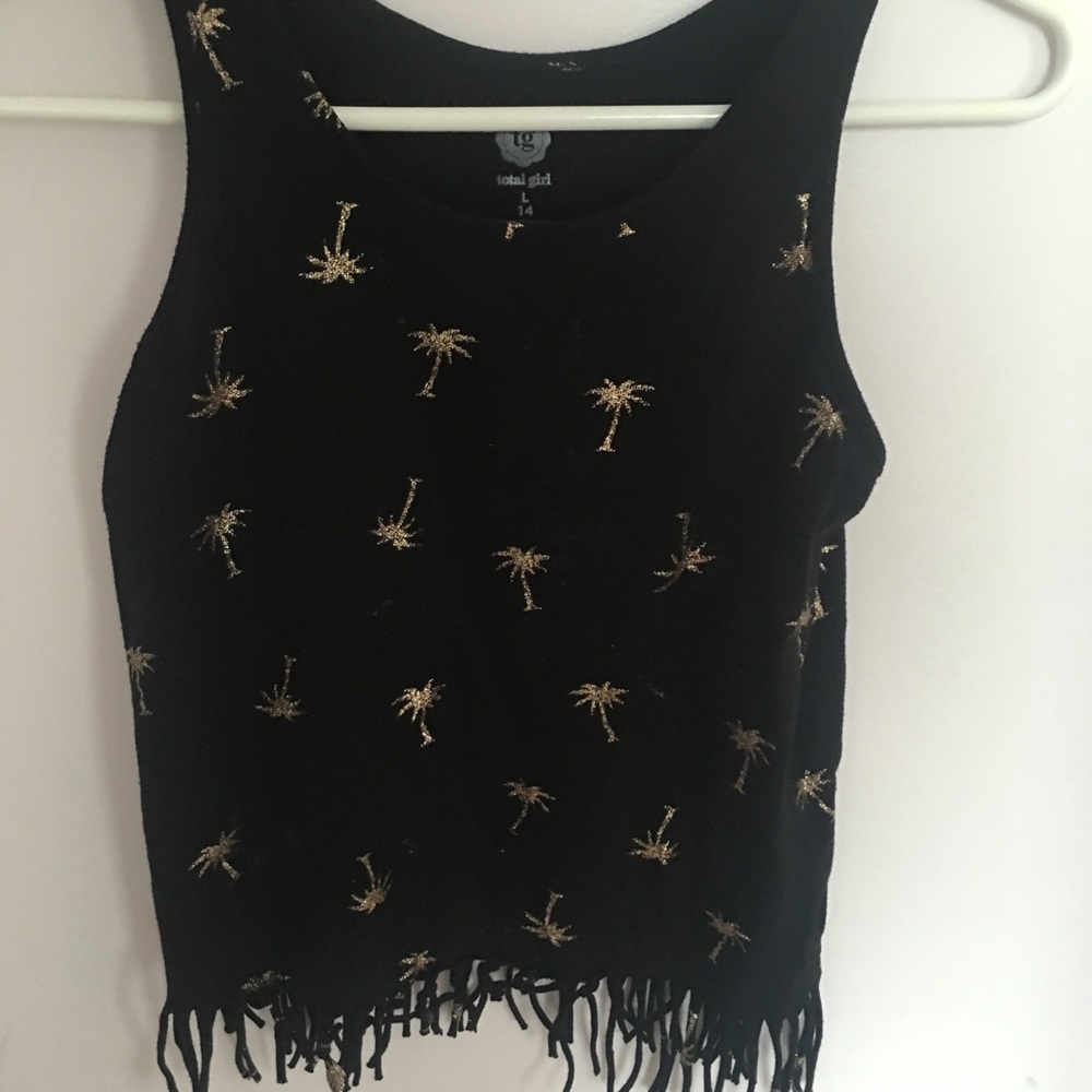 Black and Gold Palm Tree Girls Tank Top