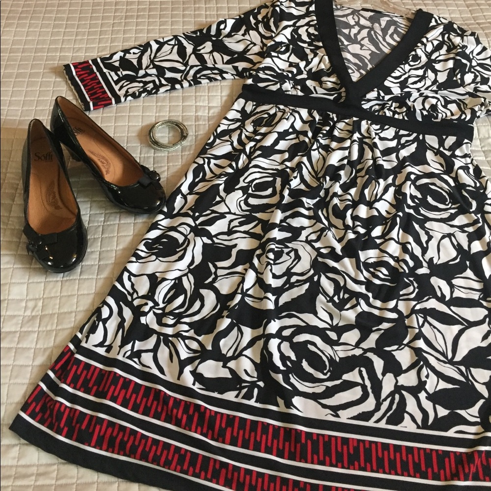 Black & white dress with red detail