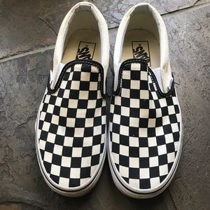 Vans black &a white checkered slip on sneakers