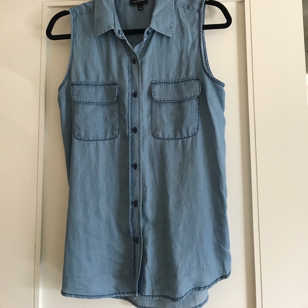 Whowhatwear jean button up tank