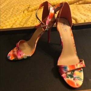 Mossimo Bright floral ankle strap heels