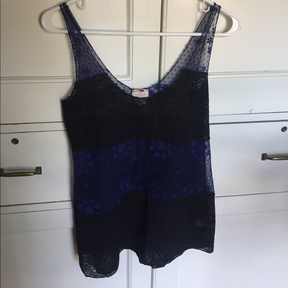 Free People navy and black lace tank top