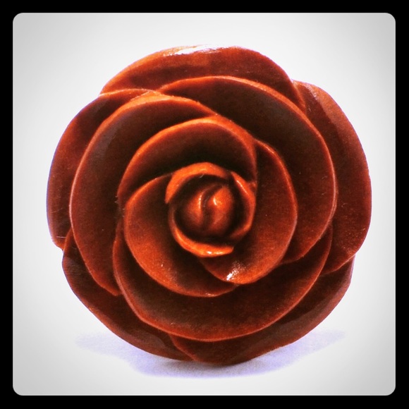 Hand Carved Rose Ring - Bronze Adjustable Ring - Picture 1 of 2