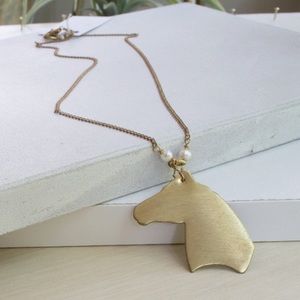 Boho Vintage Horse + Pearl Charm Necklace