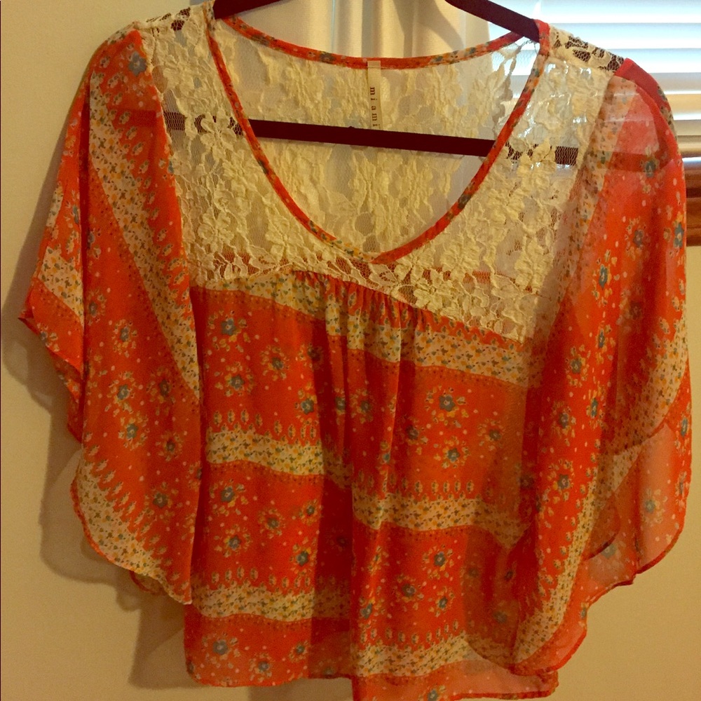 Francesca's Flowy Blouse with Lace Size Small
