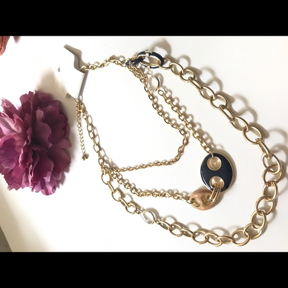 SOLD 🍰Multichain gold, navy, tan & clear necklace - Picture 2 of 8