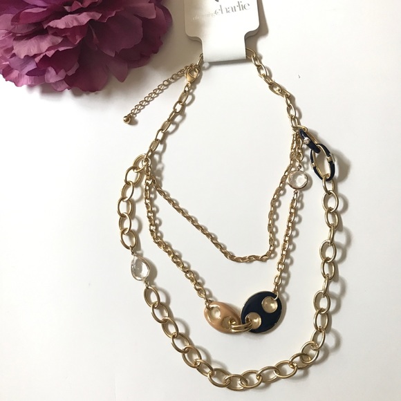 SOLD 🍰Multichain gold, navy, tan & clear necklace - Picture 3 of 8