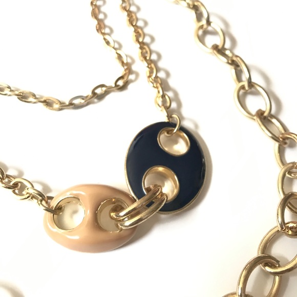 SOLD 🍰Multichain gold, navy, tan & clear necklace - Picture 5 of 8