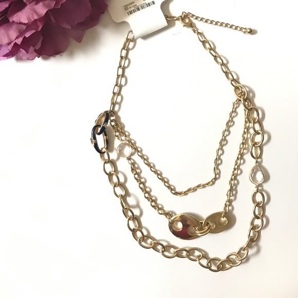 SOLD 🍰Multichain gold, navy, tan & clear necklace - Picture 7 of 8