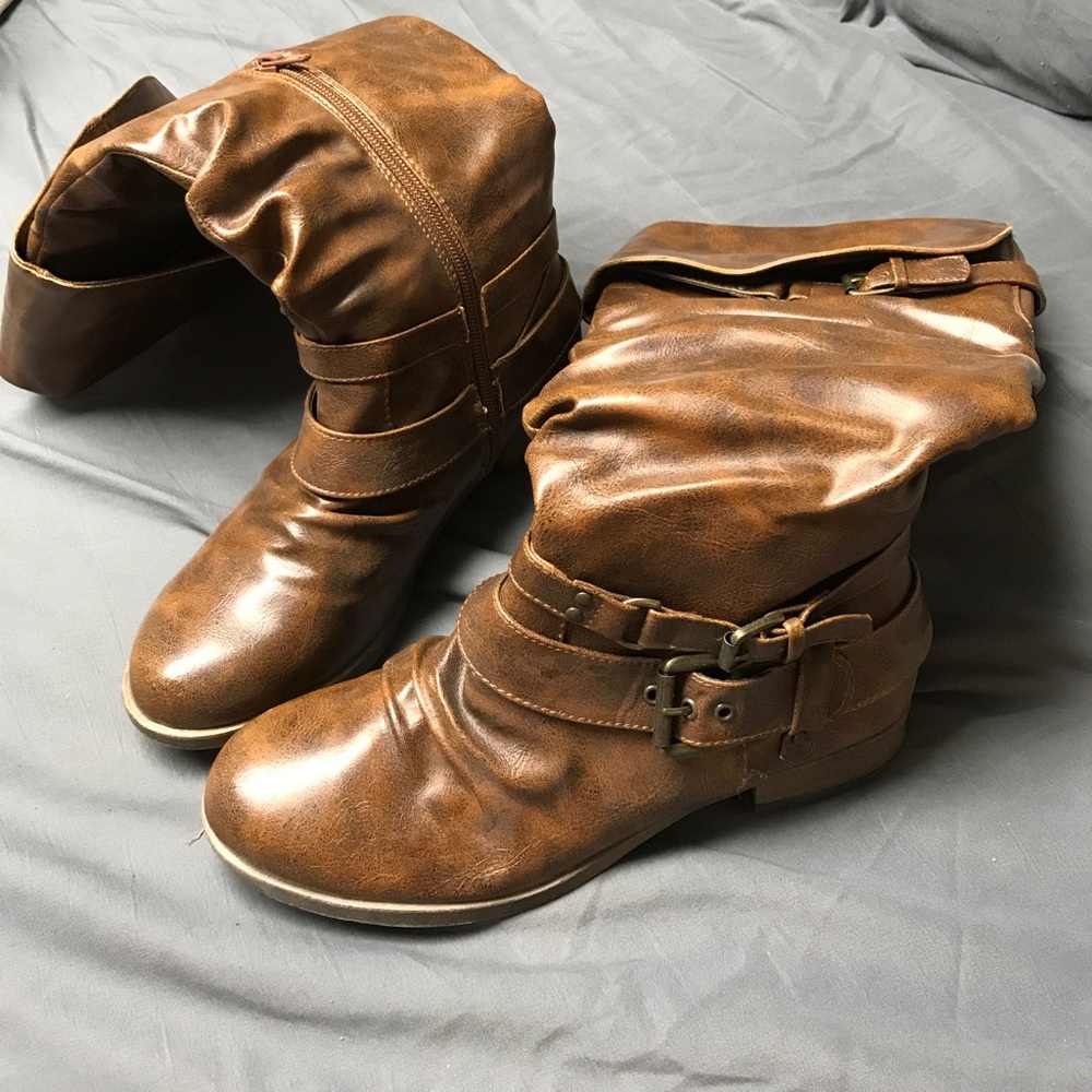 Brown and black boots