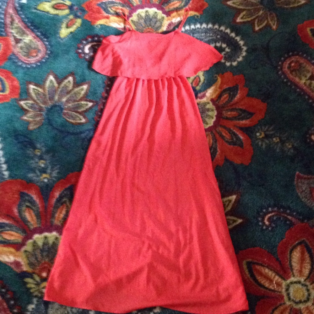 Coral Spaghetti Strap Maxi Dress - Picture 1 of 3
