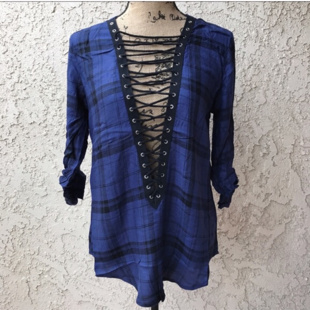 navy lace up flannel