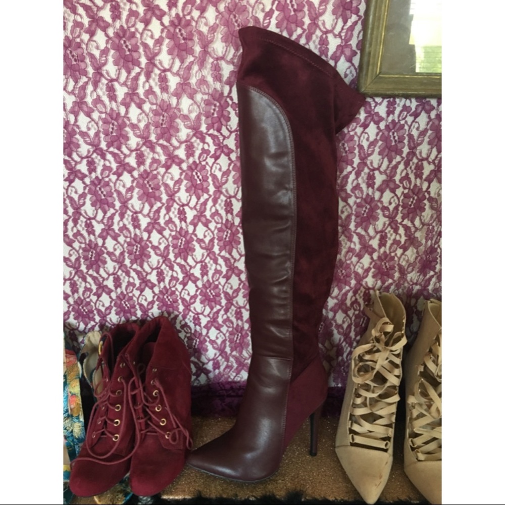 Maroon over the moon knee high boots. 🔥