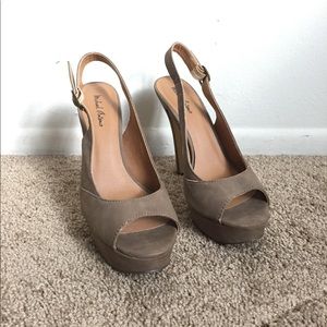 Tan peep toe heels