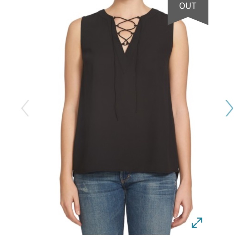 1.State Solid Lace-Up Blouse (black)