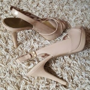 Christian Siriano Nude Open-Toe Strap Heel