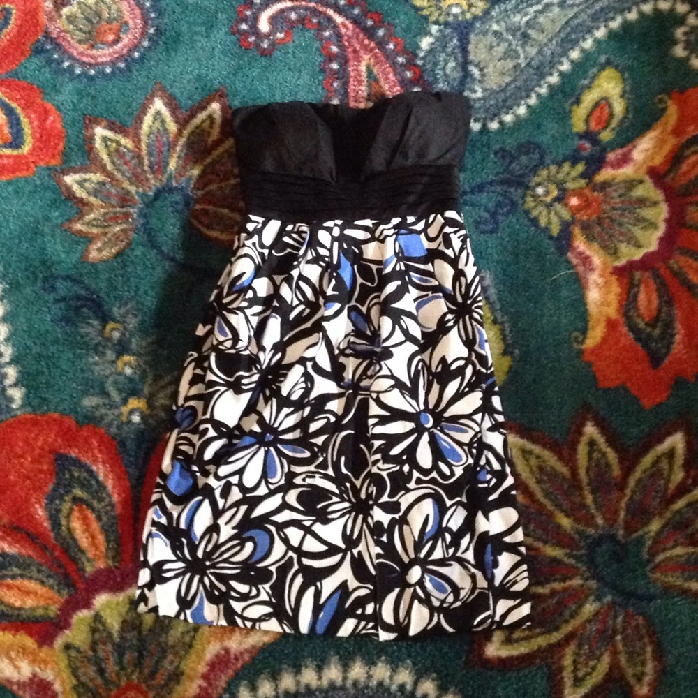 Strapless Black, Blue, and White Dress - Picture 1 of 3