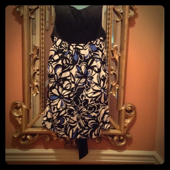 Strapless Black, Blue, and White Dress - Picture 2 of 3