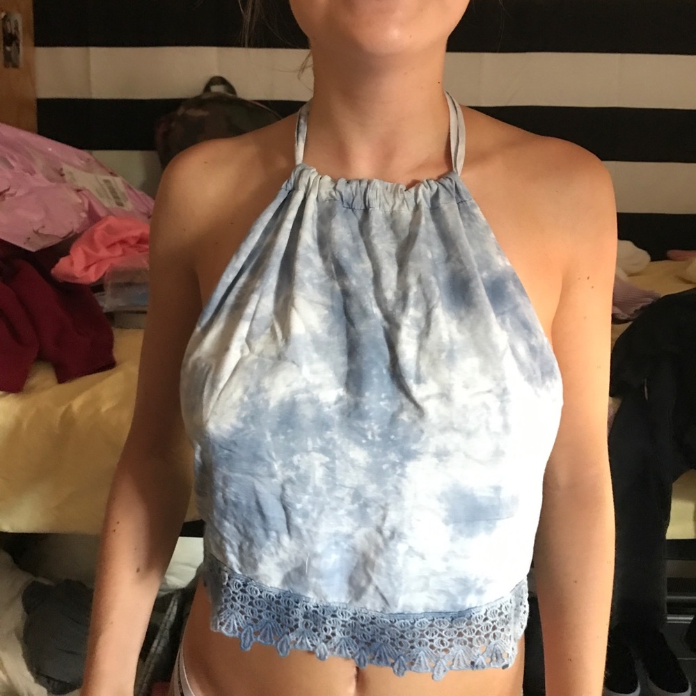 Light blue tie dye with lace bottom very cute