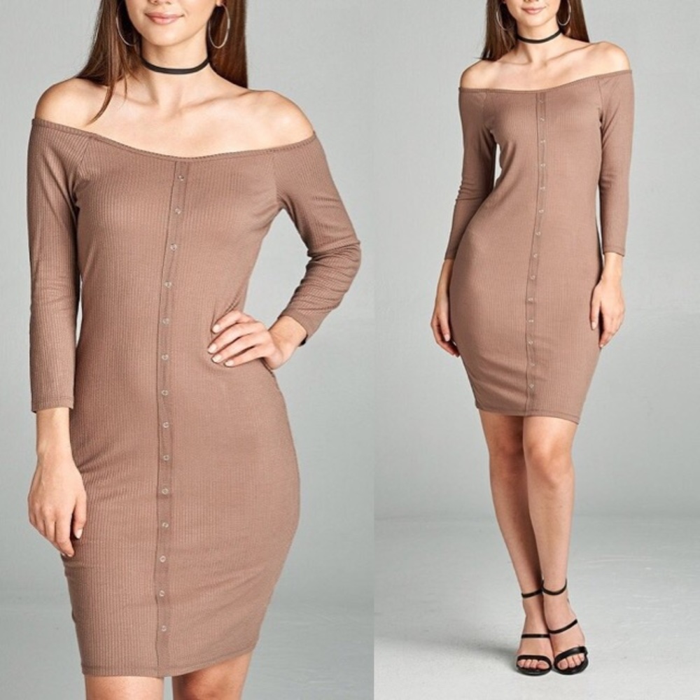 ⚜"Sienna" Mocha Button-Down Bodycon Dress