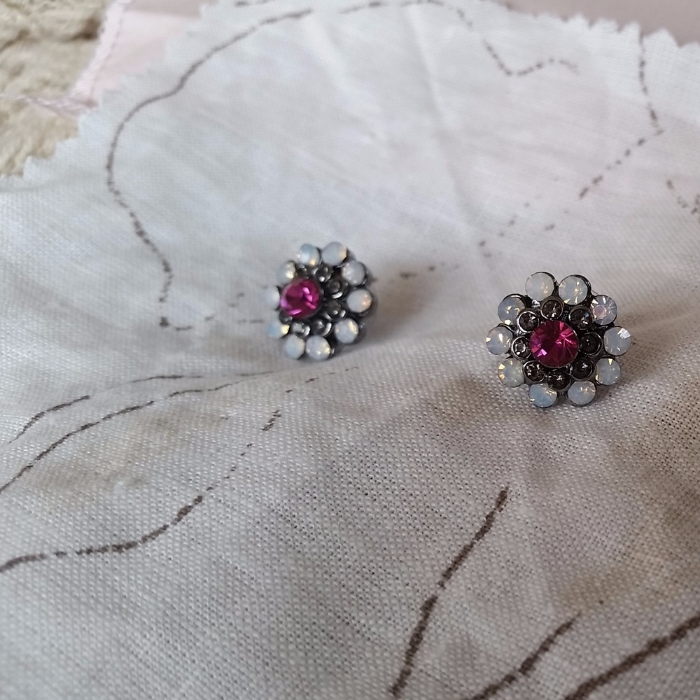 Bright Pink Floral Studs