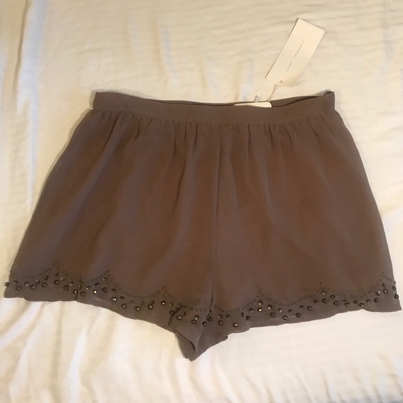 LUSH shorts with beaded bottom. MOCHA - Picture 1 of 4