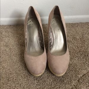 Faux sued tan espadrilles wedges