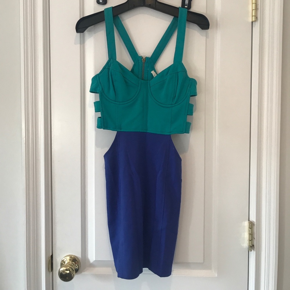 Blue cut out bustier dress