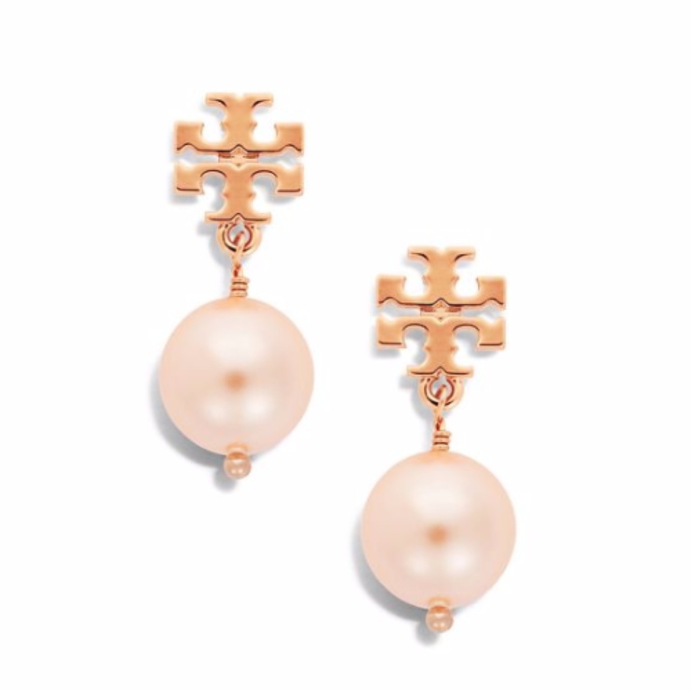 NWT-Tory Burch Pearl Drop Earrings-Rose Gold