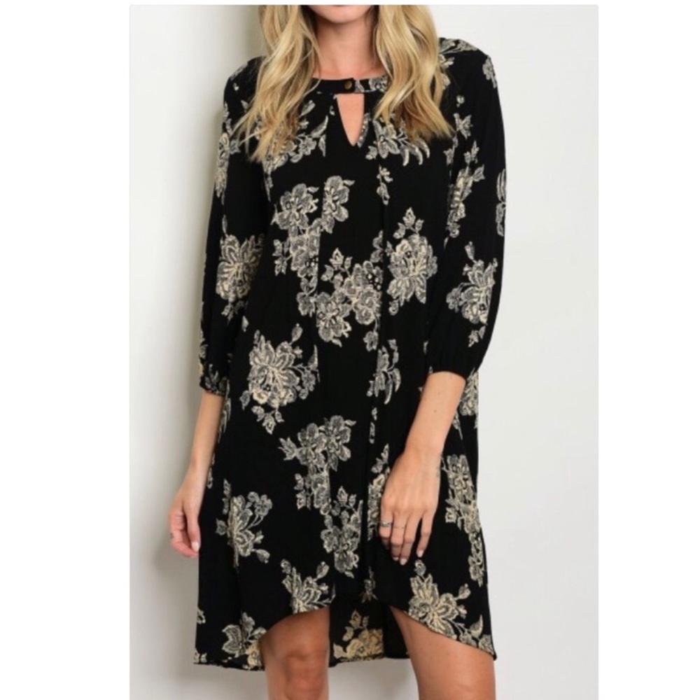 Classy NWOT black flowy flower dress