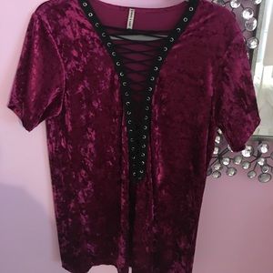 Velour lace up tee