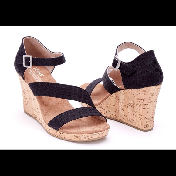 Tom's Shoes - Tom's NWOB Clarissa Black Wedge Cork Sandals Sz.12