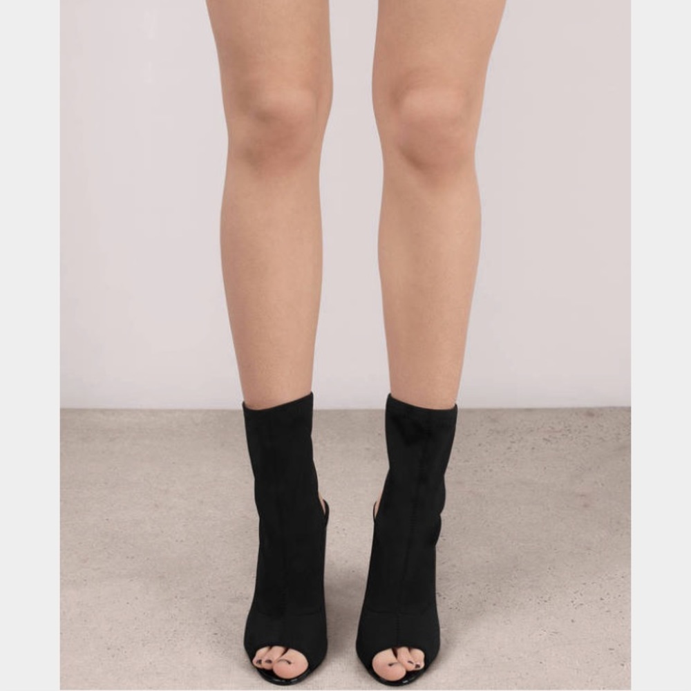 Tobi Peep Toe Suede Sock Booties in Black- NEW