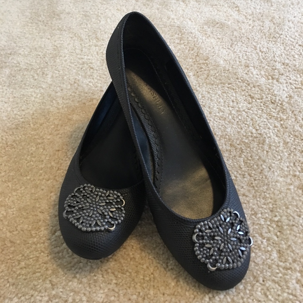 😻Laura Ashley Flats Black/Pewter😻