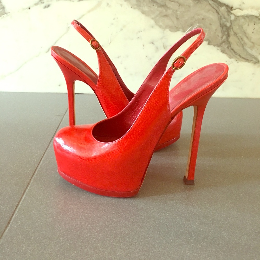 Ysl Saint Laurent Red Tribute Slingback Heels