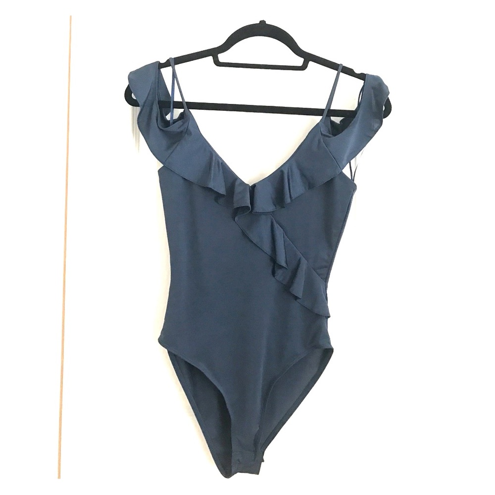 TOPSHOP RUFFLED OFF SHOULDER BODYSUIT IN TEAL. 4