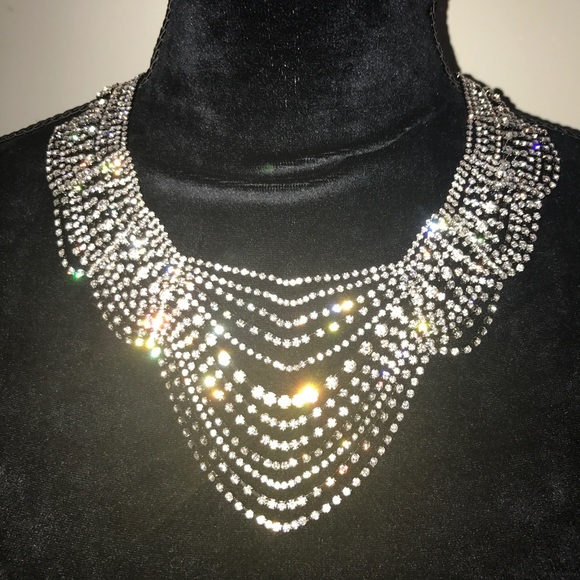 SALE Unique Statement Bridal Crystal Necklace - Picture 2 of 8