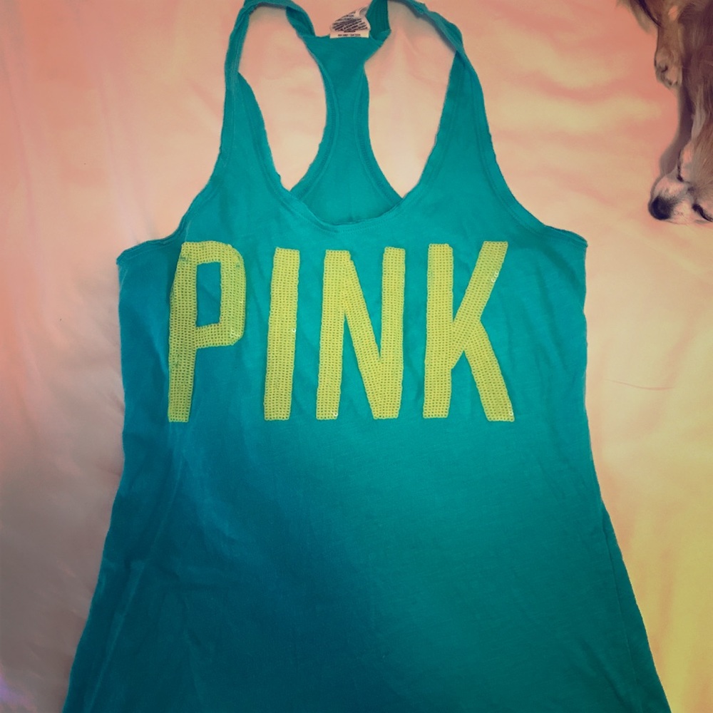 Turquoise bling PINK brand tank top  size xs