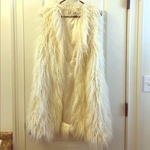 Cream Long Fur Vest