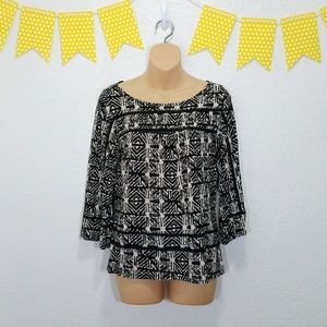 Lucky Brand Tribal 3/4 Sleeve Scoop Neck Top *HH11