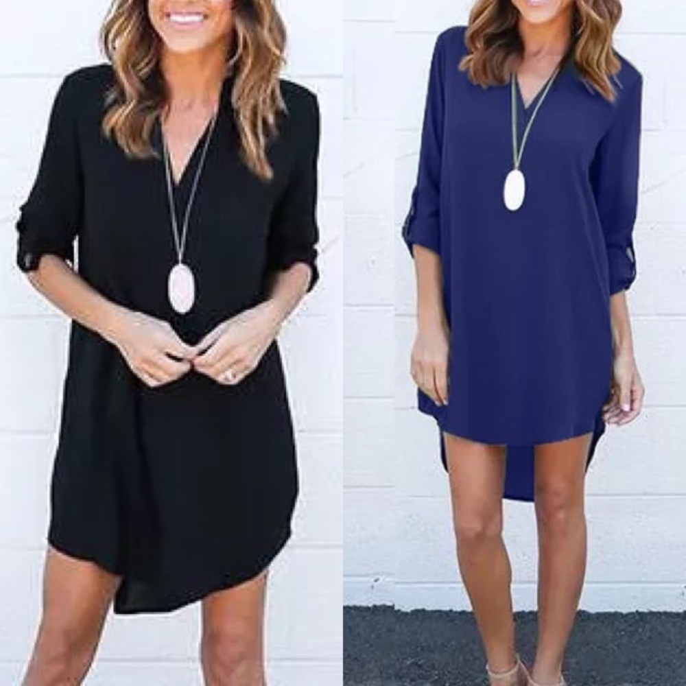 🆕 Chiffon Long Sleeve High-Low Casual Dress