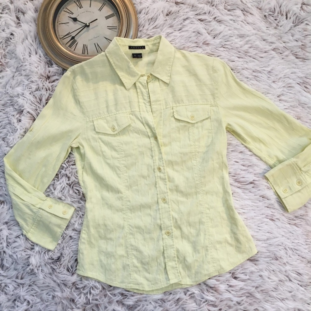 Theory Long Sleeve Button Up Shirt Yellow Small