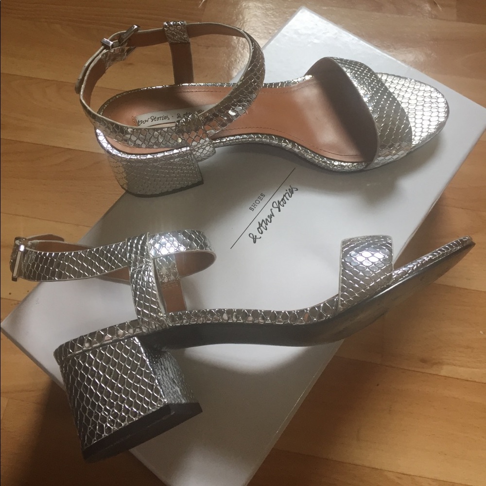 Silver Snake Embossed Leather Sandalette