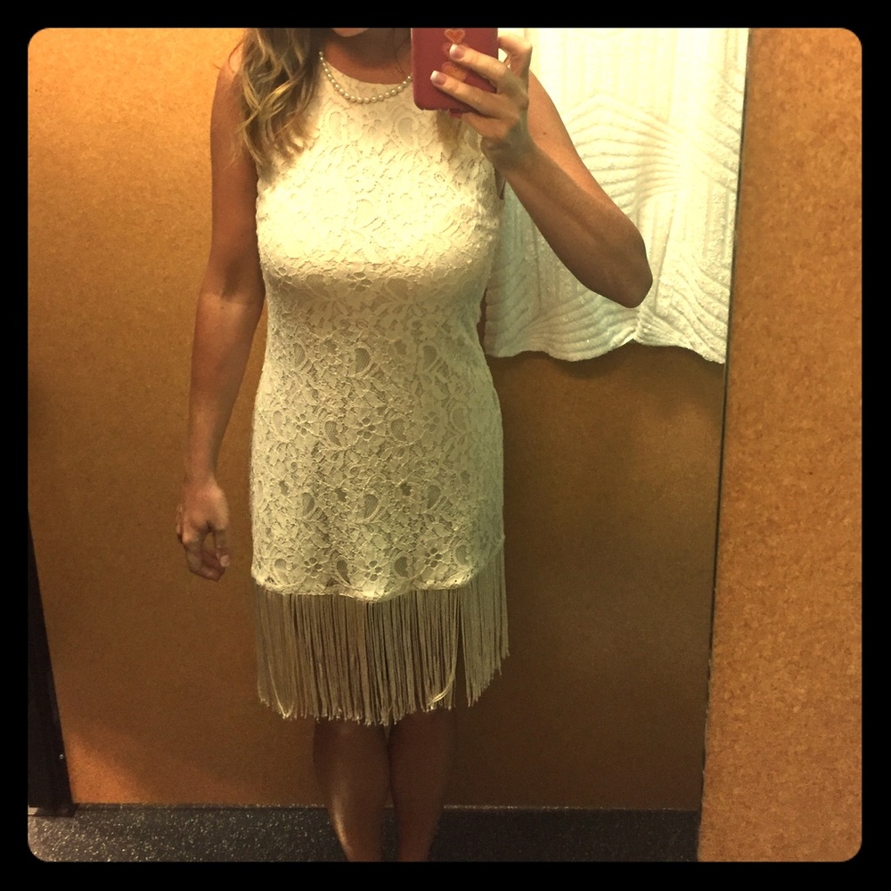Ivory lace with fringe dress.