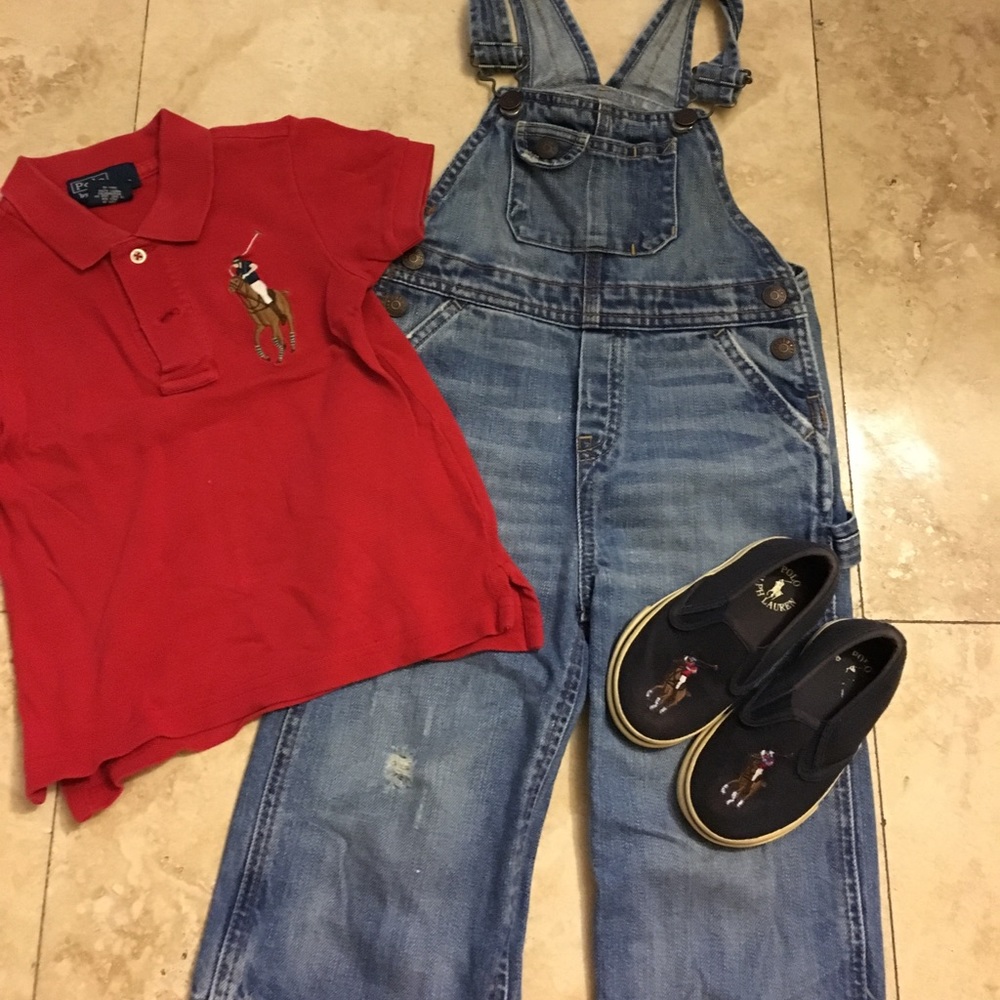 Gap overalls polo shirt and shoes