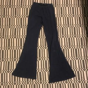 Chatoyant navy denim like print bell bottom pants