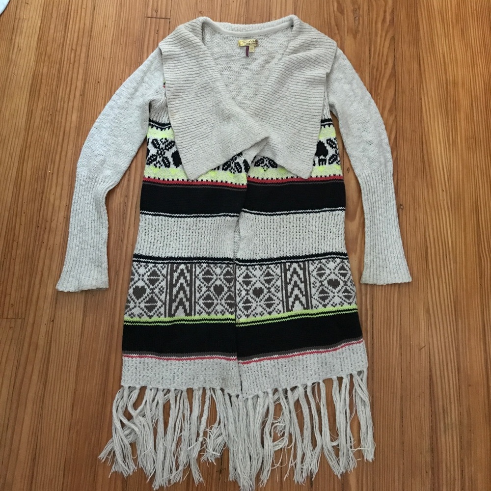 Vera Wang Princess long sweater coat tassel XS S 4
