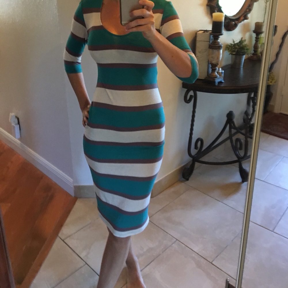 Striped Midi Bodycon Dress. NWOT